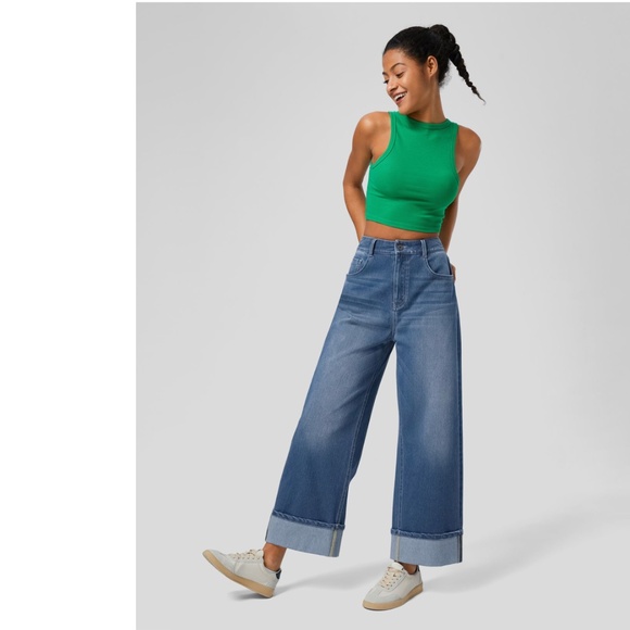 Halara Flex™ High Waisted Pockets Rolled Hem Wide Leg Washed Casual Jeans - Picture 3 of 11